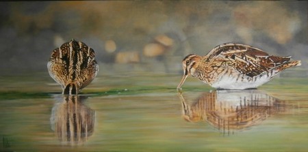 B&eacute;cassines - Acrylique sur toile 100 x 50