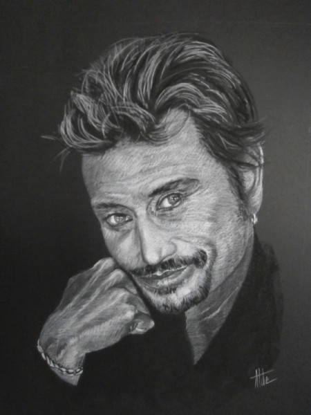 Johnny - Crayon pastel blanc 50 x 70