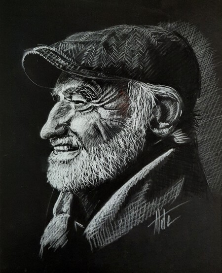 Monsieur Jean-Paul BELMONDO - Crayon pastel blanc - 24 x 30