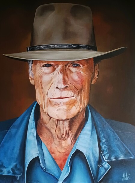 Clint Eastwood - 60x80 - Acrylique (d'après photo de Jay L. Clendenin)