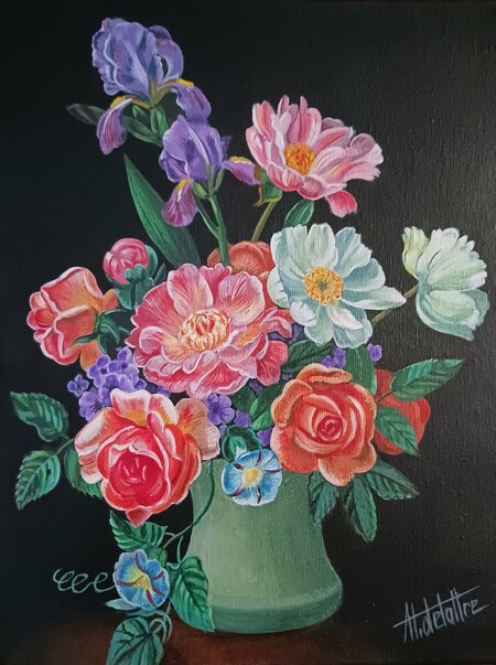 Fleurs dans un vase - 28x36 - Acrylique