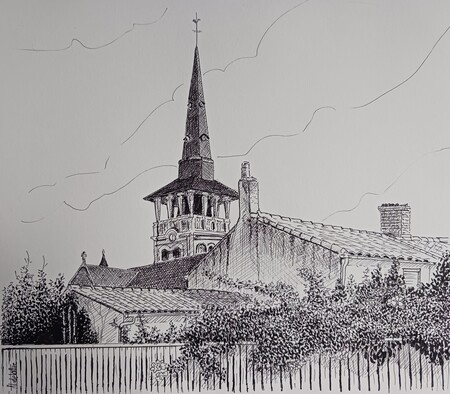 Eglise Saint martin de vertou - L'Ile d'Olonne - 27x24 - Encre