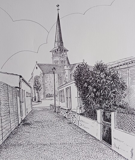 Eglise de l'Ile d'Olonne - 27x27 - Encre