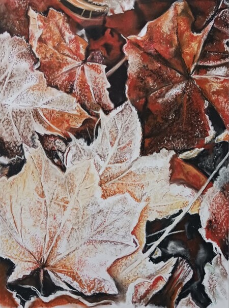 Feuilles d'hiver (givre) 70x50 - Pastel