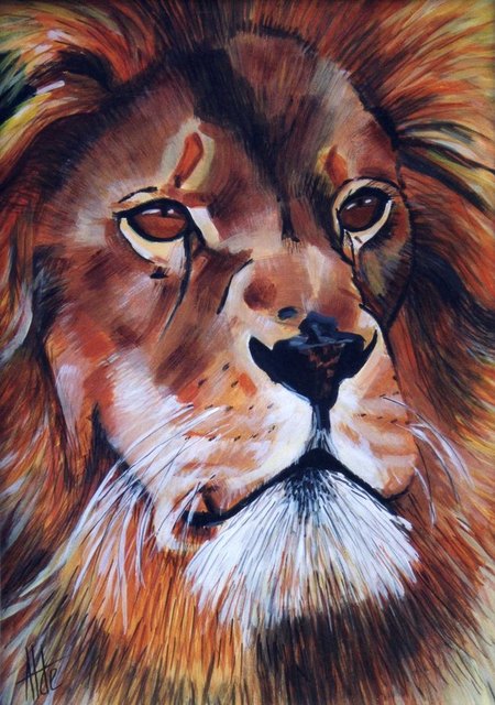 Lion - Acrylique sur papier 50 x 70